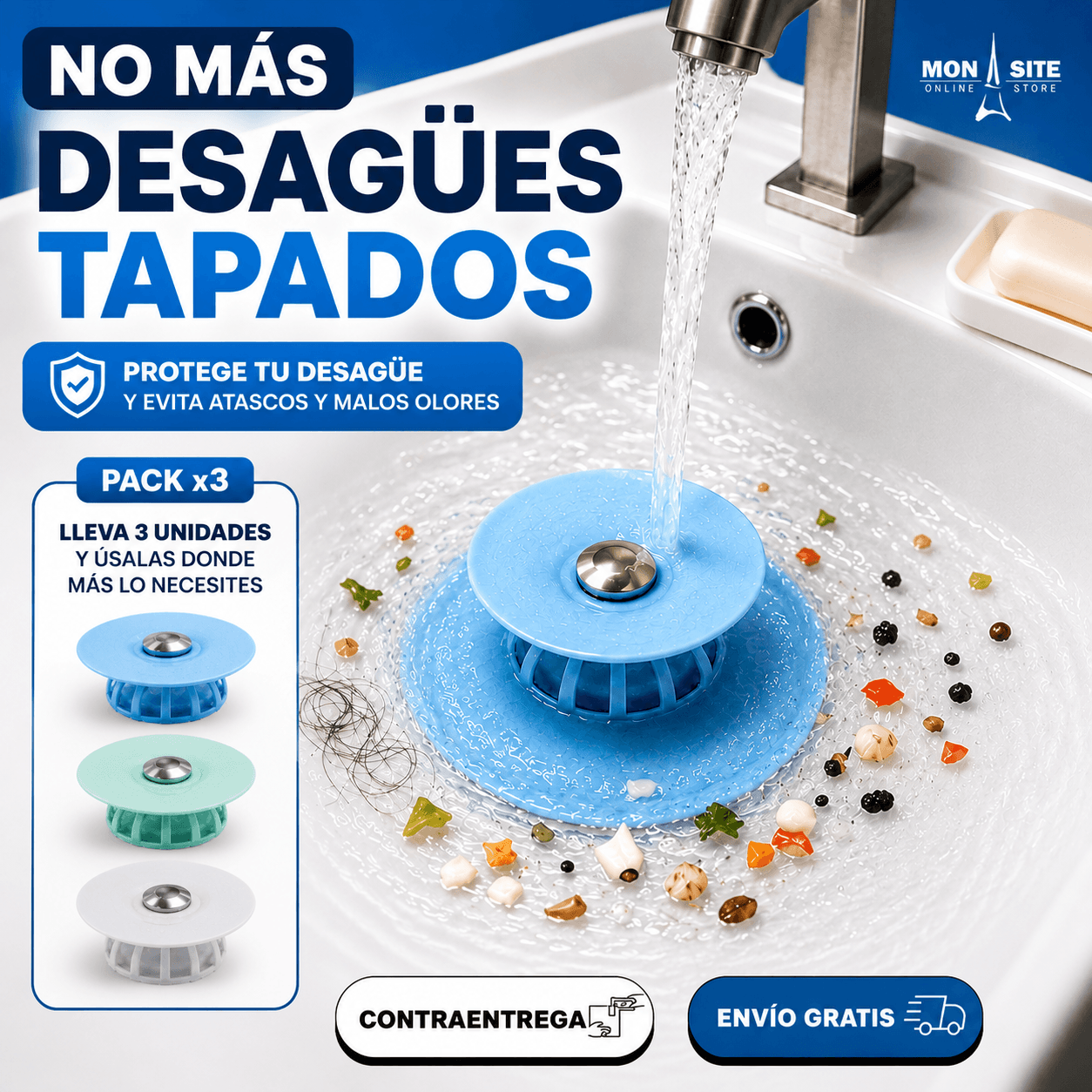 Tapón Filtro para Desagüe MEGA PACK X3